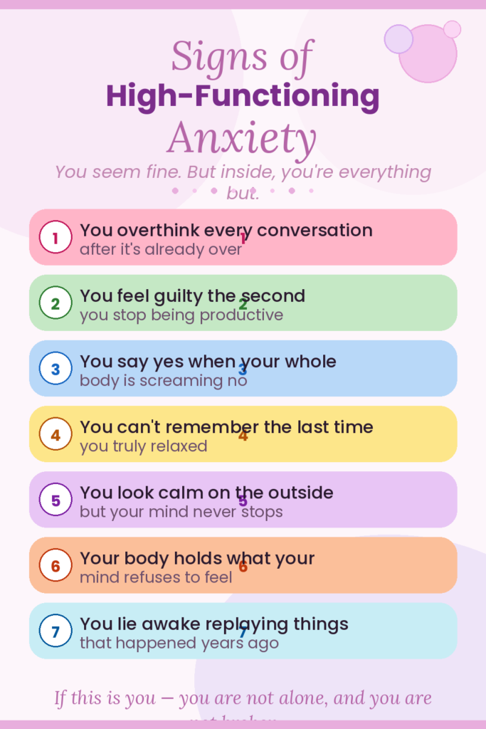 Infographic listing 10 signs of high-functioning anxiety